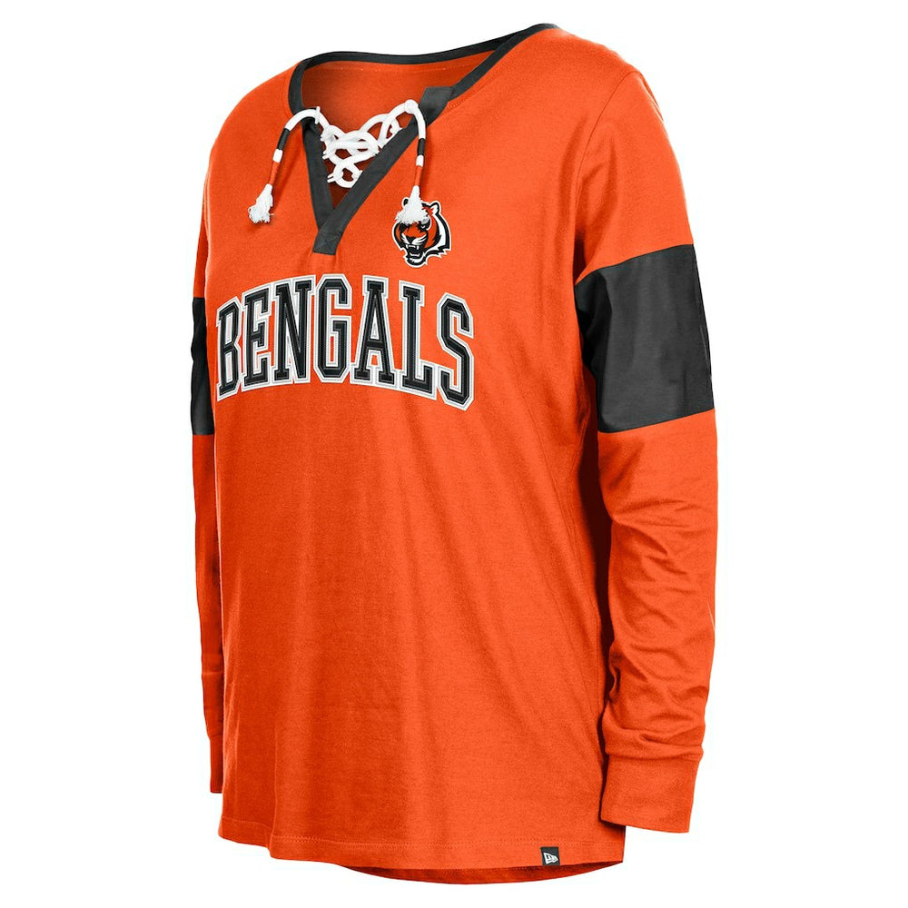 Cincinnati Bengals Women's Lace-Up Notch-Neck Long Sleeve T-Shirt | NFL Online