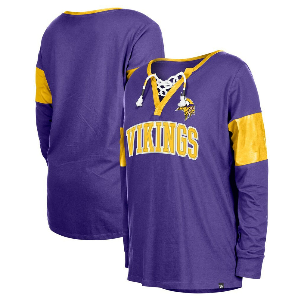 Minnesota Vikings Women's Lace-Up Notch-Neck Long Sleeve T-Shirt | NFL Outlet