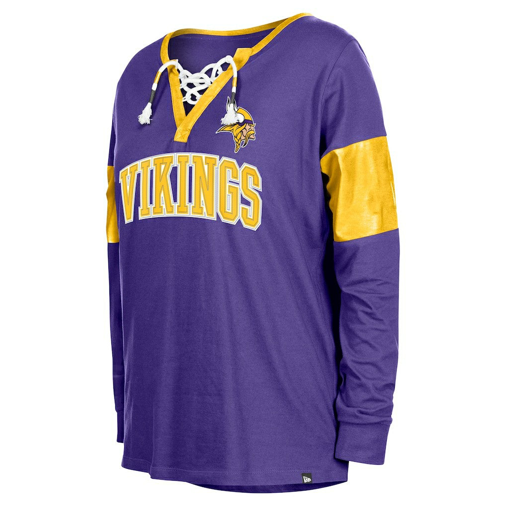 Minnesota Vikings Women's Lace-Up Notch-Neck Long Sleeve T-Shirt | NFL Outlet