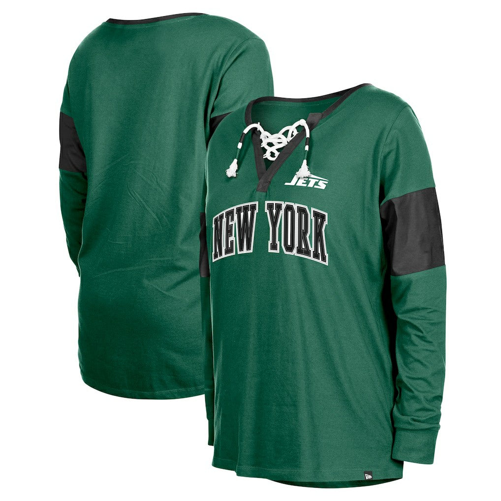 New York Jets Women's Lace-Up Notch-Neck Long Sleeve T-Shirt | NFL US