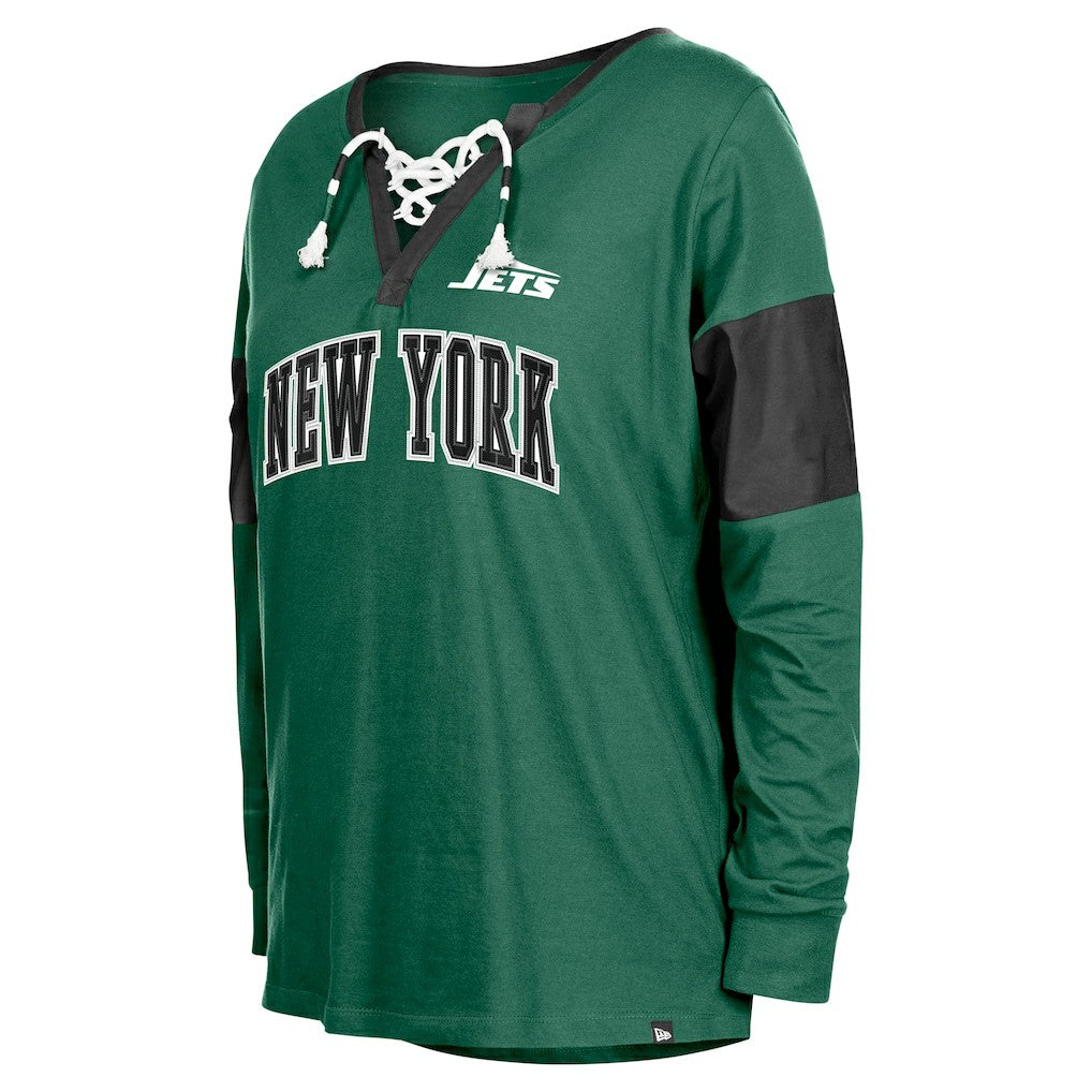 New York Jets Women's Lace-Up Notch-Neck Long Sleeve T-Shirt | NFL US