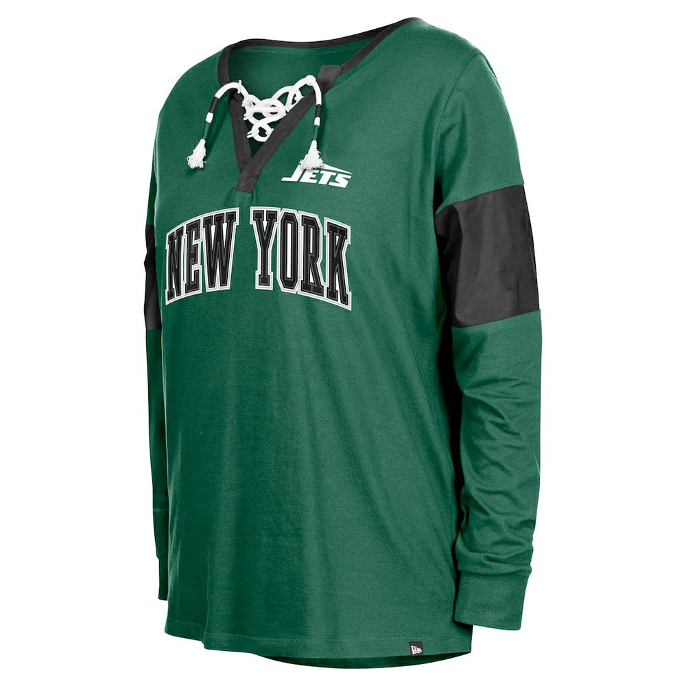New York Jets Women's Lace-Up Notch-Neck Long Sleeve T-Shirt | NFL US