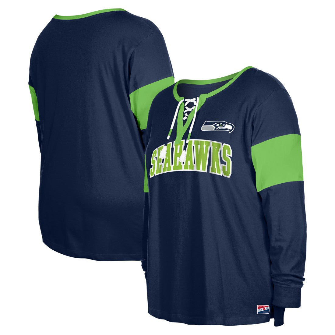 Seattle Seahawks Women's Plus Size Lace-Up Notch Neck Long Sleeve T-Shirt  | NFL Discount