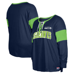 Seattle Seahawks Women's Plus Size Lace-Up Notch Neck Long Sleeve T-Shirt  | NFL Discount
