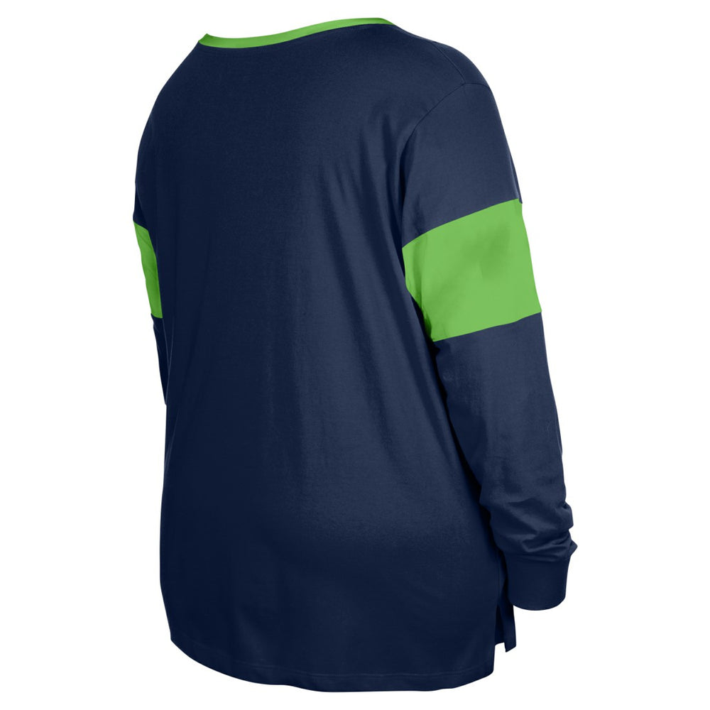 Seattle Seahawks Women's Plus Size Lace-Up Notch Neck Long Sleeve T-Shirt  | NFL Discount
