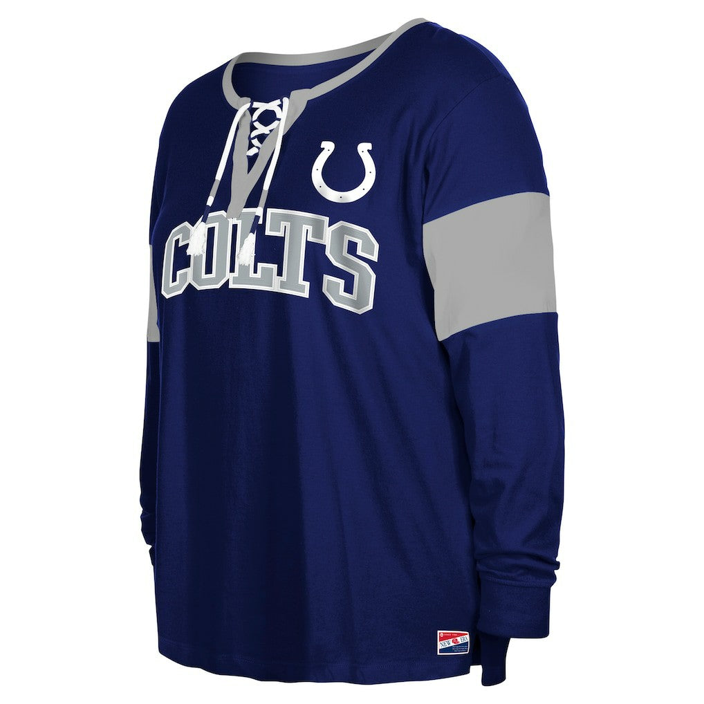 Indianapolis Colts Women's Plus Size Lace-Up Notch Neck Long Sleeve T-Shirt  | NFL Discount