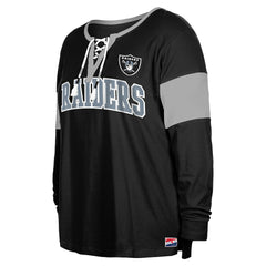 Las Vegas Raiders Women's Plus Size Lace-Up Notch Neck Long Sleeve T-Shirt  | NFL Hot