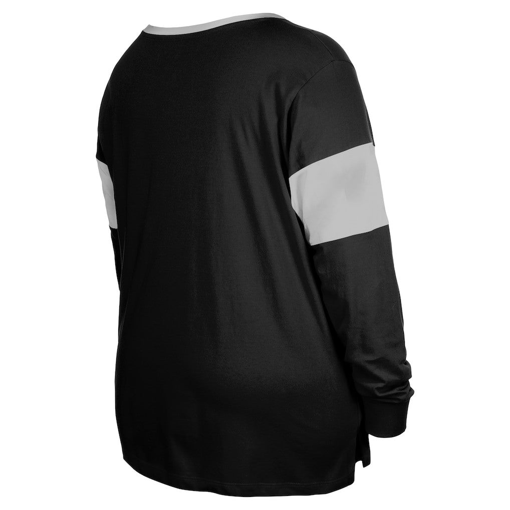 Las Vegas Raiders Women's Plus Size Lace-Up Notch Neck Long Sleeve T-Shirt  | NFL Hot
