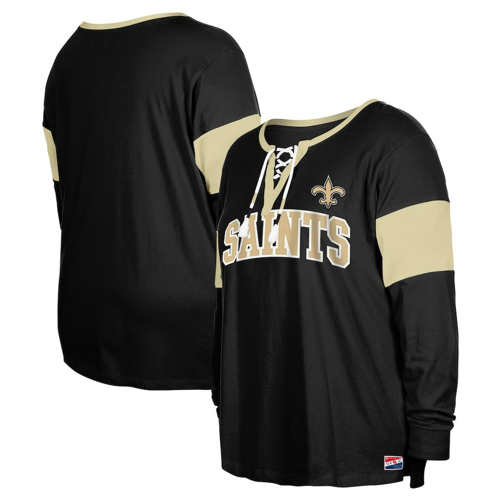 New Orleans Saints Women's Plus Size Lace-Up Notch Neck Long Sleeve T-Shirt  | NFL Online