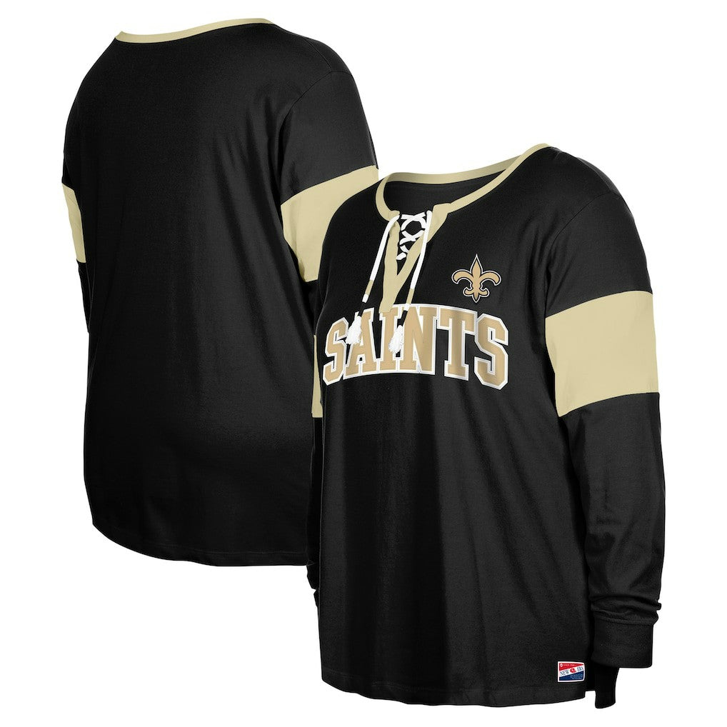 New Orleans Saints Women's Plus Size Lace-Up Notch Neck Long Sleeve T-Shirt  | NFL Online