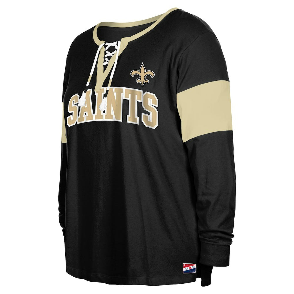 New Orleans Saints Women's Plus Size Lace-Up Notch Neck Long Sleeve T-Shirt  | NFL Online