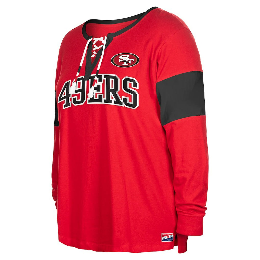 San Francisco 49ers Women's Plus Size Lace-Up Notch Neck Long Sleeve T-Shirt  | NFL Online