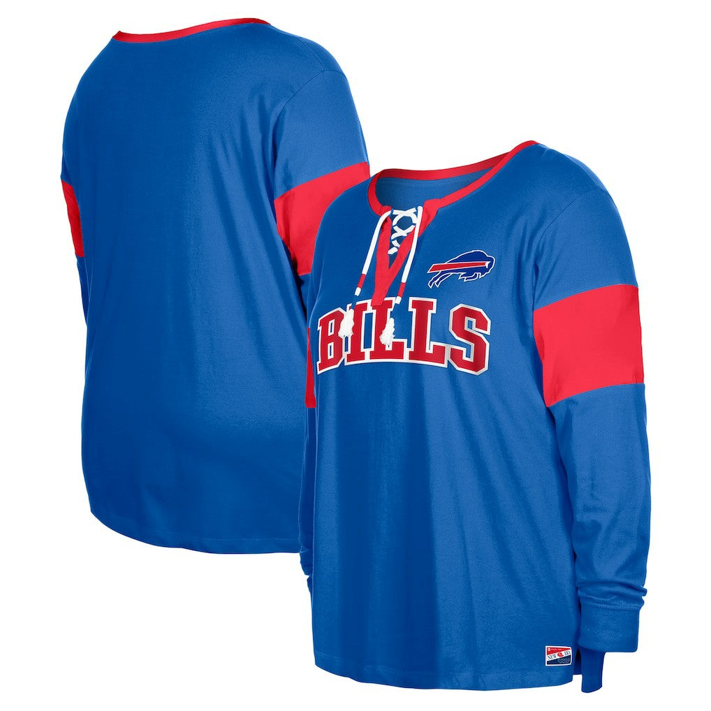 Buffalo Bills Women's Plus Size Lace-Up Notch Neck Long Sleeve T-Shirt  | NFL Sale