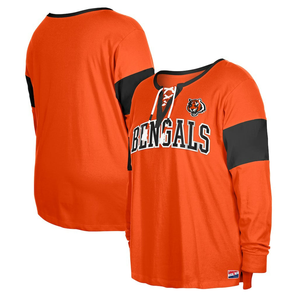 Cincinnati Bengals Women's Plus Size Lace-Up Notch Neck Long Sleeve T-Shirt  | NFL On sale