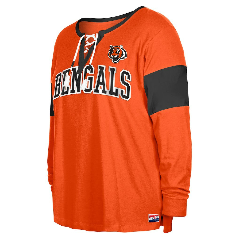 Cincinnati Bengals Women's Plus Size Lace-Up Notch Neck Long Sleeve T-Shirt  | NFL On sale