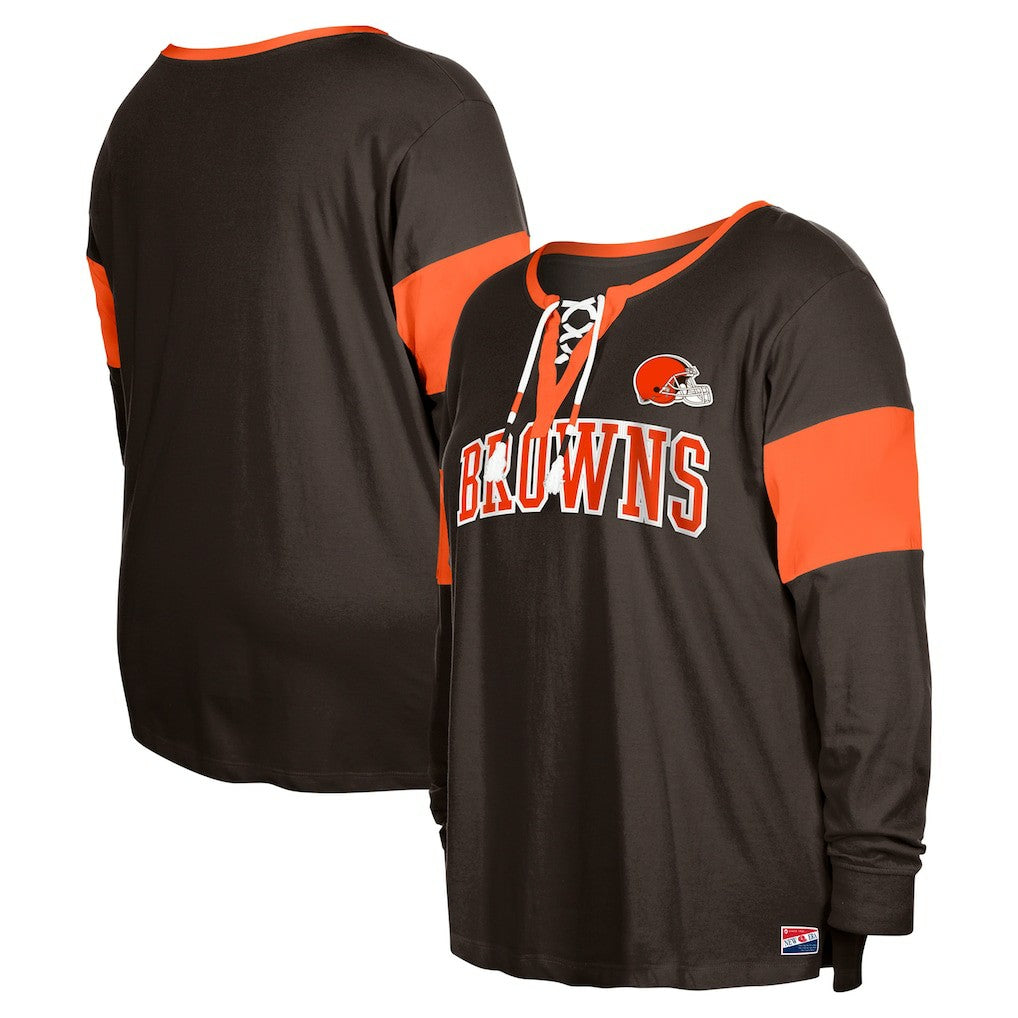 Cleveland Browns Women's Plus Size Lace-Up Notch Neck Long Sleeve T-Shirt  | NFL US