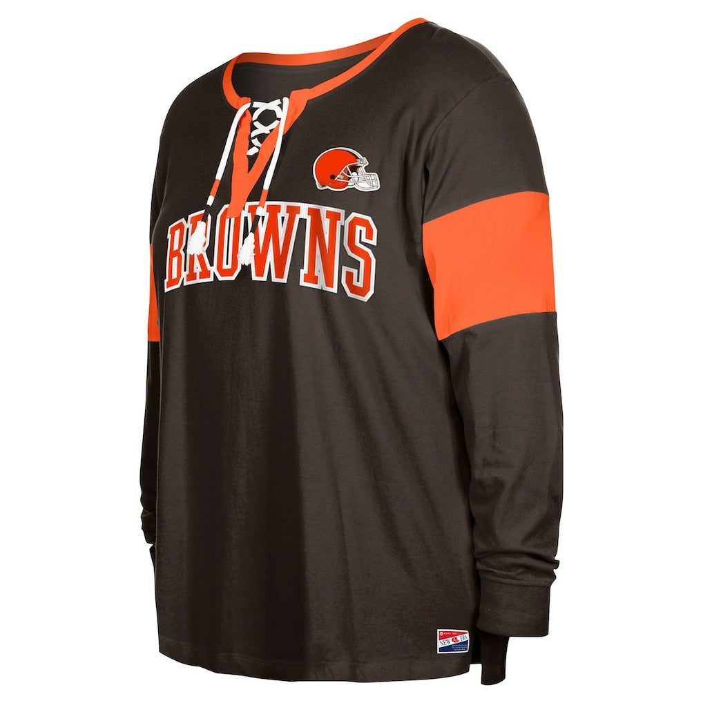Cleveland Browns Women's Plus Size Lace-Up Notch Neck Long Sleeve T-Shirt  | NFL US