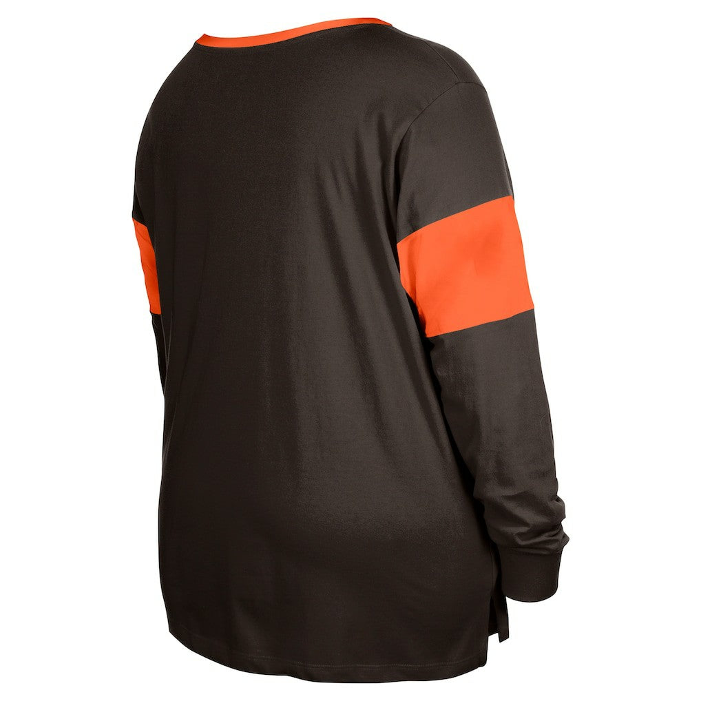 Cleveland Browns Women's Plus Size Lace-Up Notch Neck Long Sleeve T-Shirt  | NFL US