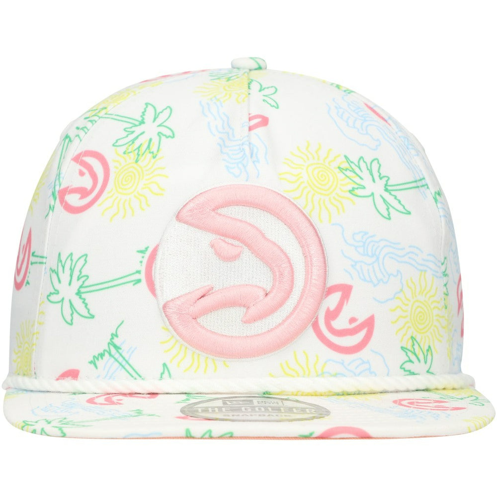 White Atlanta Hawks Palm Trees and Waves Golfer Adjustable Hat | NBA