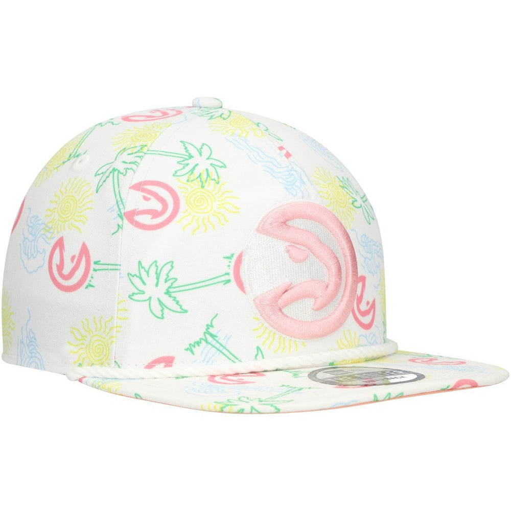 White Atlanta Hawks Palm Trees and Waves Golfer Adjustable Hat | NBA
