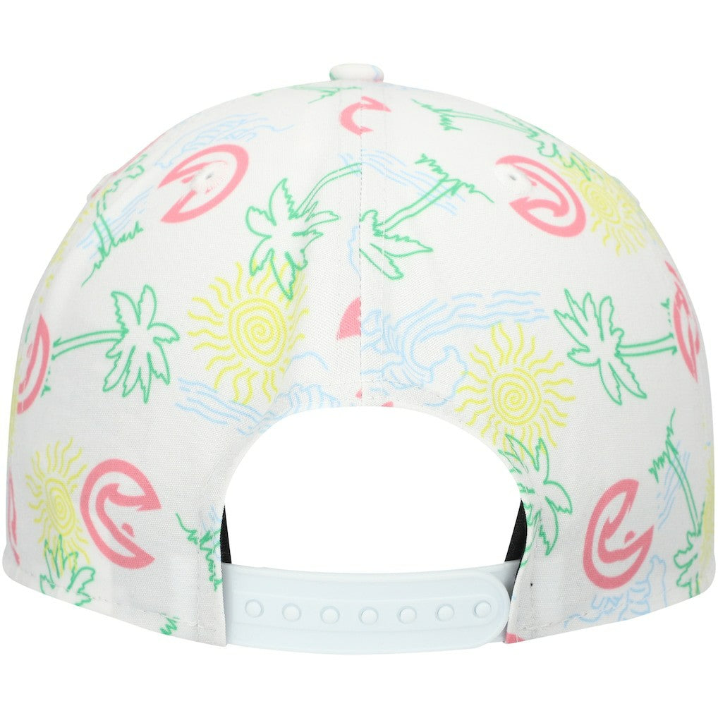 White Atlanta Hawks Palm Trees and Waves Golfer Adjustable Hat | NBA