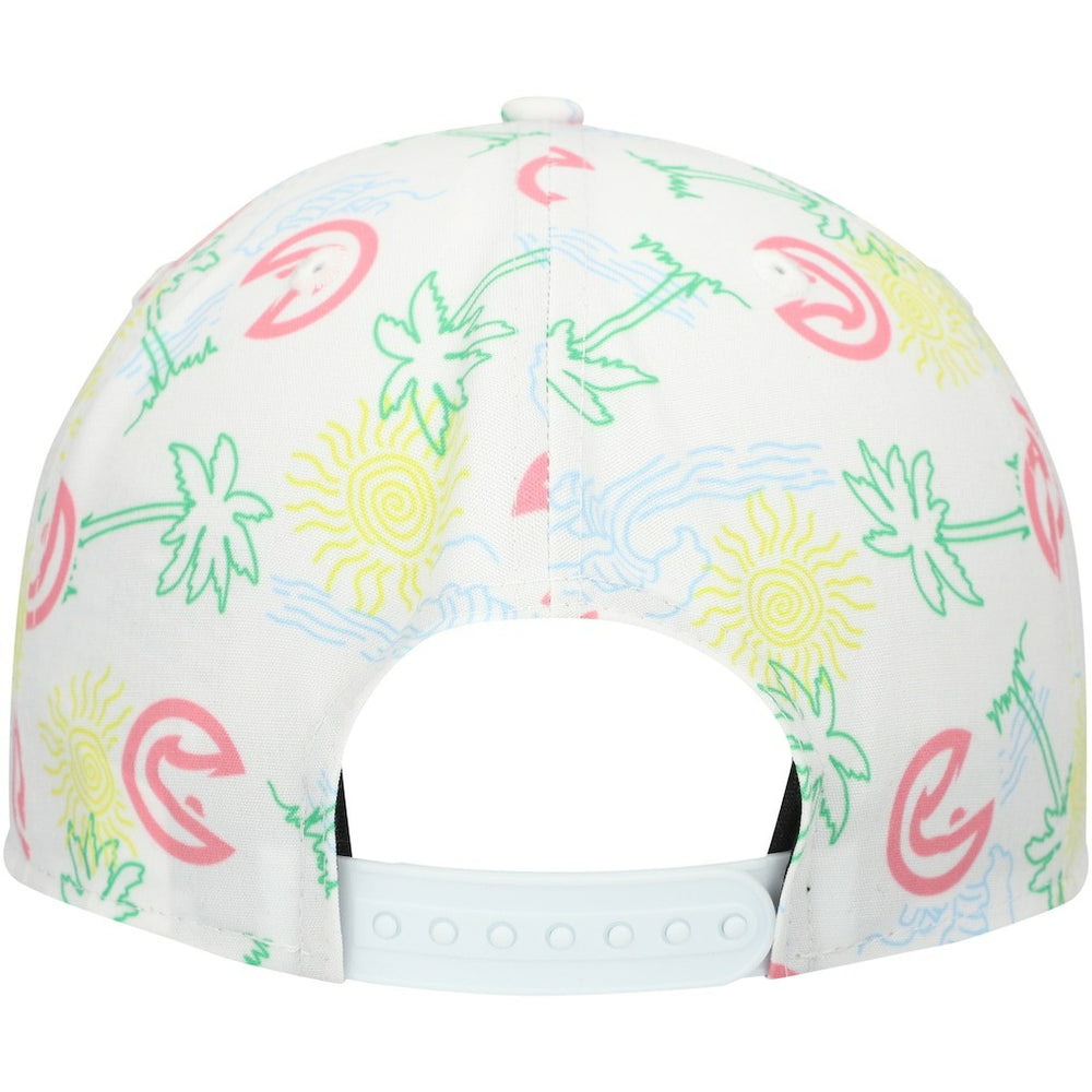 White Atlanta Hawks Palm Trees and Waves Golfer Adjustable Hat | NBA