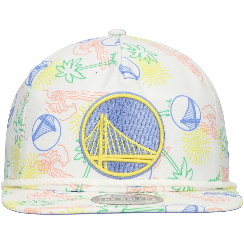 White Golden State Warriors Palm Trees and Waves Golfer Adjustable Hat sale | NBA