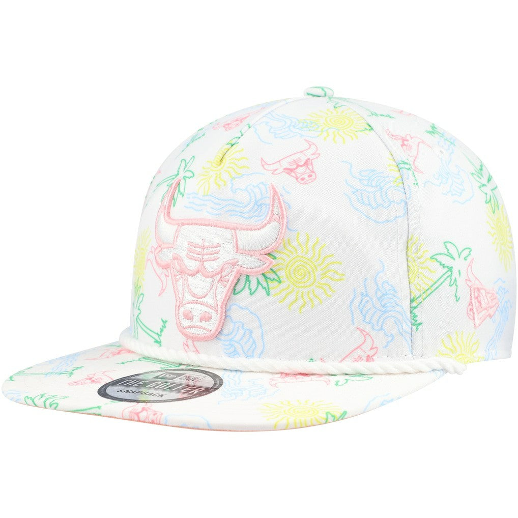 White Chicago Bulls Palm Trees and Waves Golfer Adjustable Hat | NBA