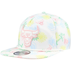 White Chicago Bulls Palm Trees and Waves Golfer Adjustable Hat | NBA