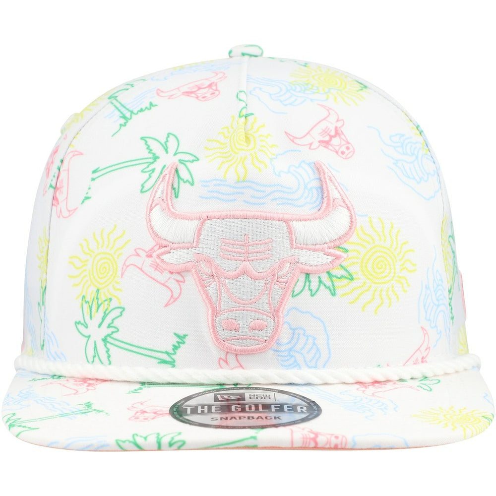 White Chicago Bulls Palm Trees and Waves Golfer Adjustable Hat | NBA