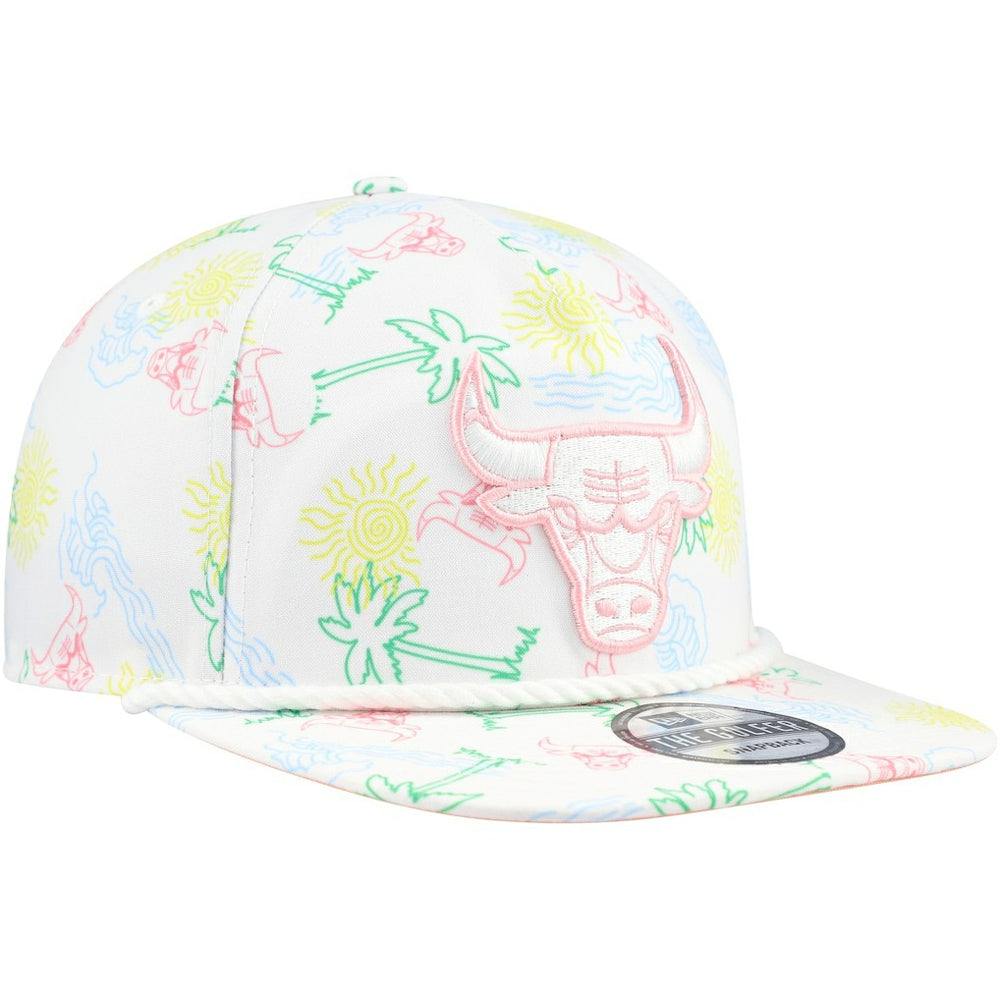 White Chicago Bulls Palm Trees and Waves Golfer Adjustable Hat | NBA