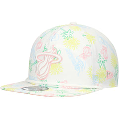 White Miami Heat Palm Trees and Waves Golfer Adjustable Hat | NBA