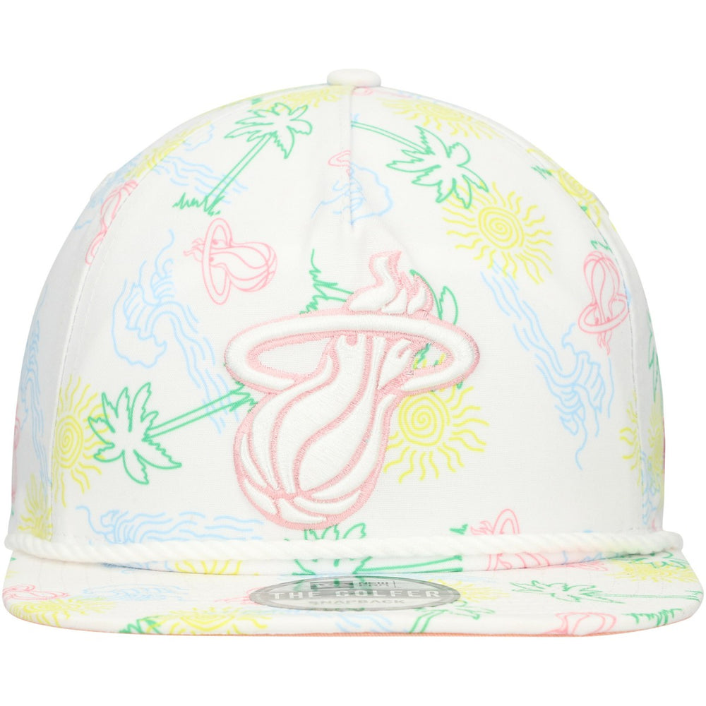 White Miami Heat Palm Trees and Waves Golfer Adjustable Hat | NBA