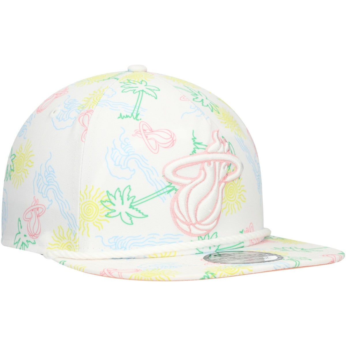 White Miami Heat Palm Trees and Waves Golfer Adjustable Hat | NBA
