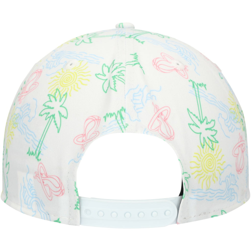 White Miami Heat Palm Trees and Waves Golfer Adjustable Hat | NBA