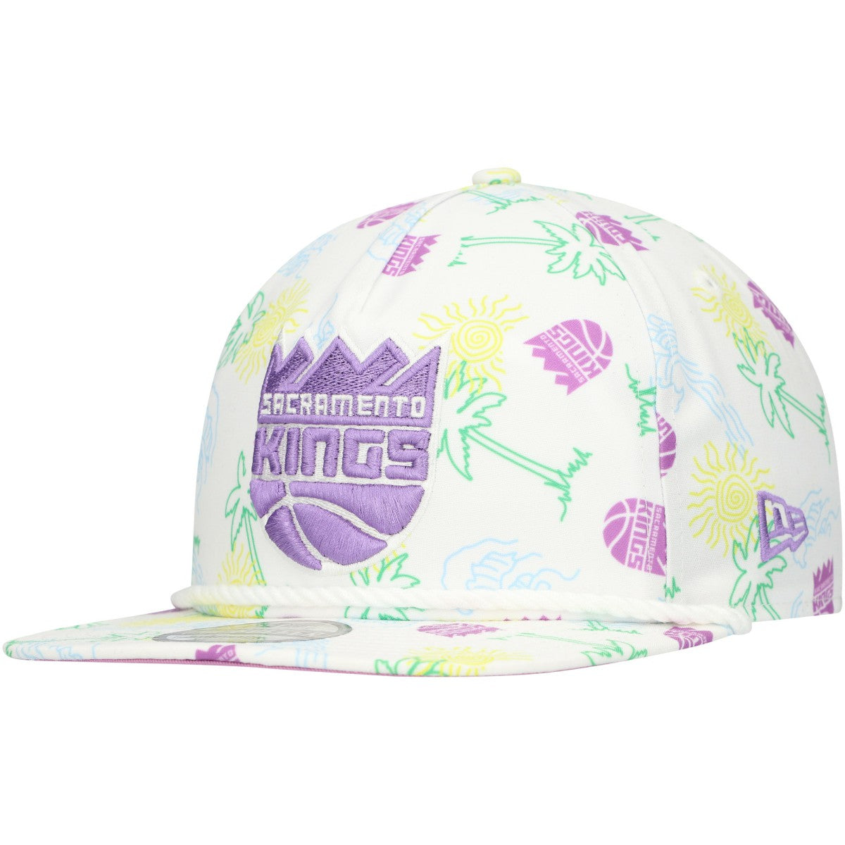 White Sacramento Kings Palm Trees and Waves Golfer Adjustable Hat | NBA