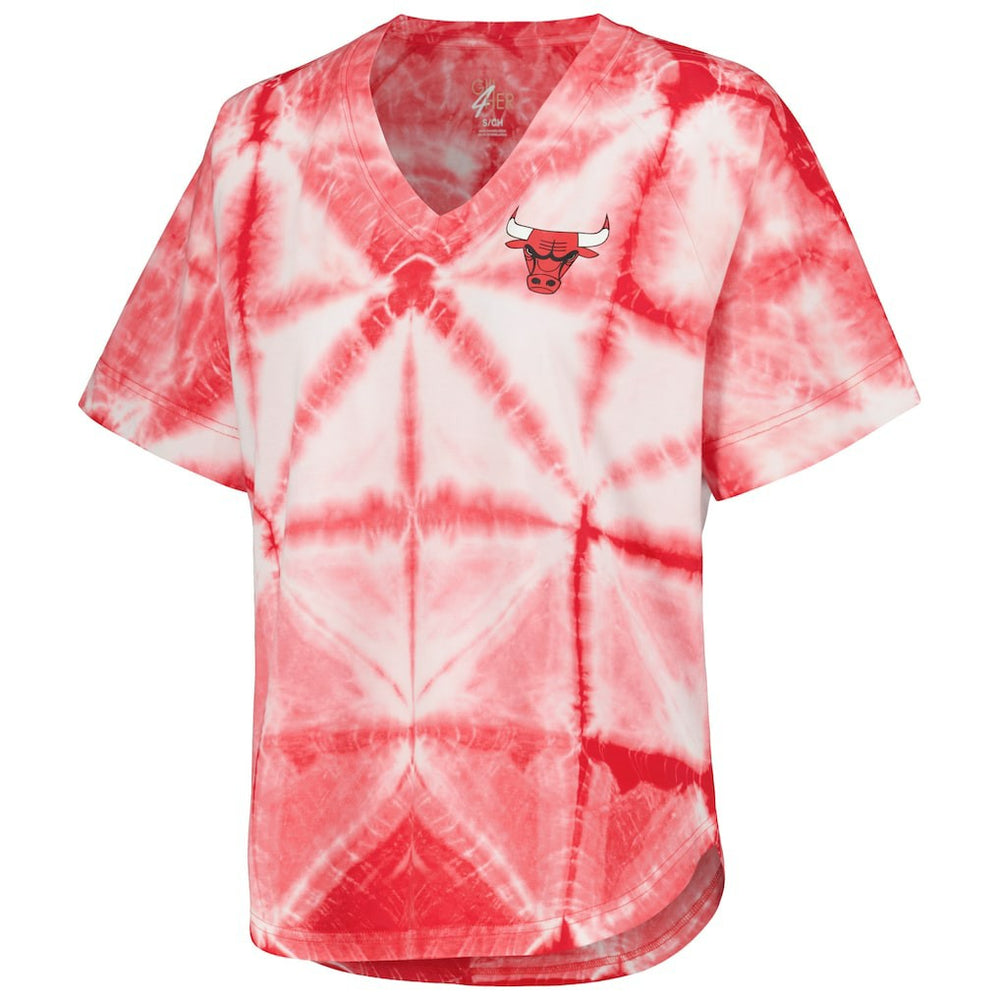 Red Chicago Bulls G-III 4Her by Carl Banks Women's Tournament Raglan Oversized Tie-Dye V-Neck T-Shirt sale | NBA