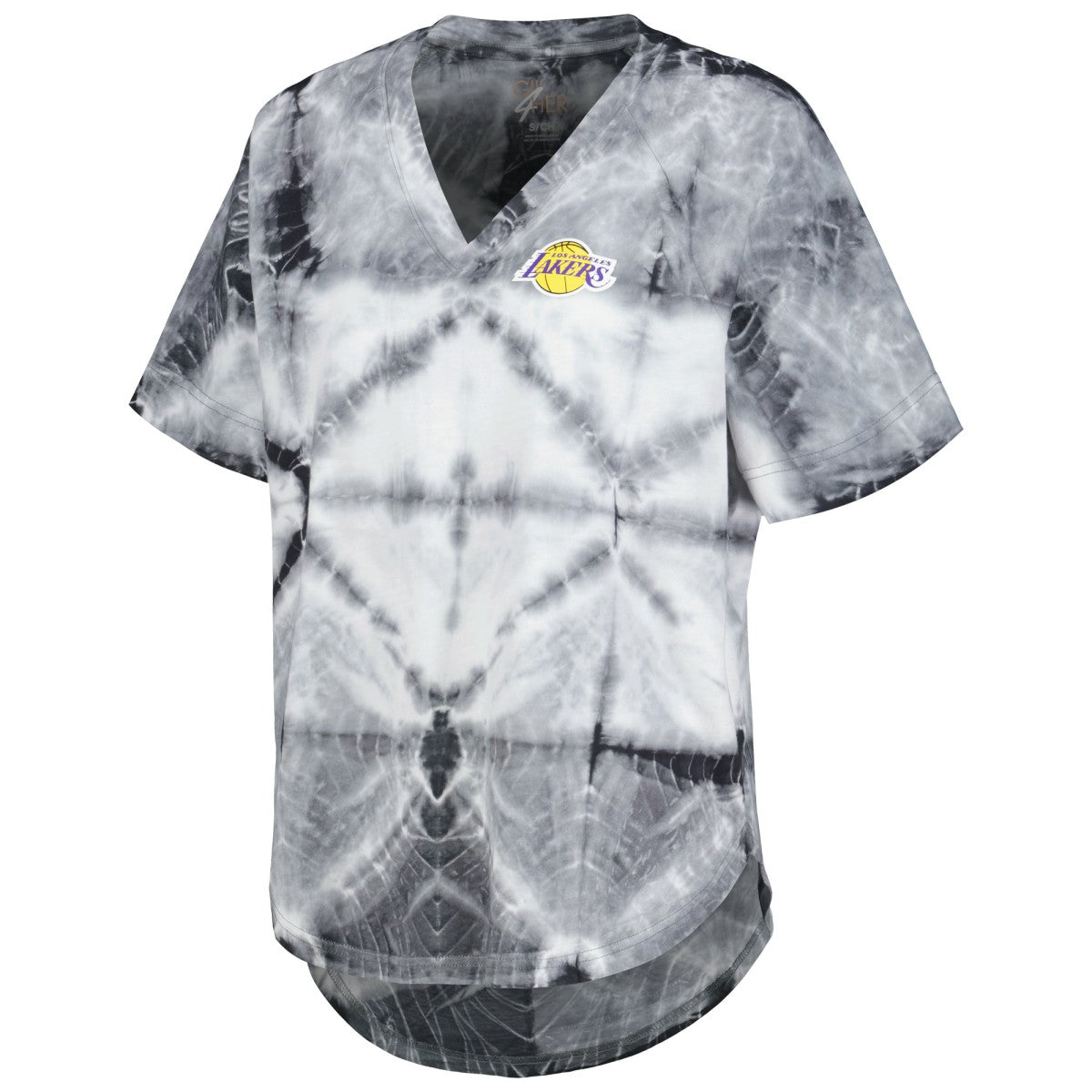 Black Los Angeles Lakers G-III 4Her by Carl Banks Women's Tournament Raglan Oversized Tie-Dye V-Neck T-Shirt | NBA