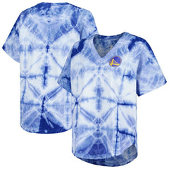 Royal Golden State Warriors G-III 4Her by Carl Banks Women's Tournament Raglan Oversized Tie-Dye V-Neck T-Shirt sale | NBA