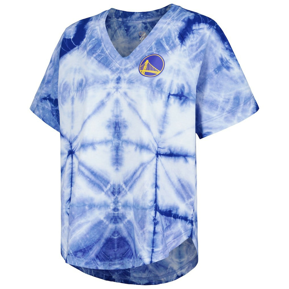 Royal Golden State Warriors G-III 4Her by Carl Banks Women's Tournament Raglan Oversized Tie-Dye V-Neck T-Shirt sale | NBA