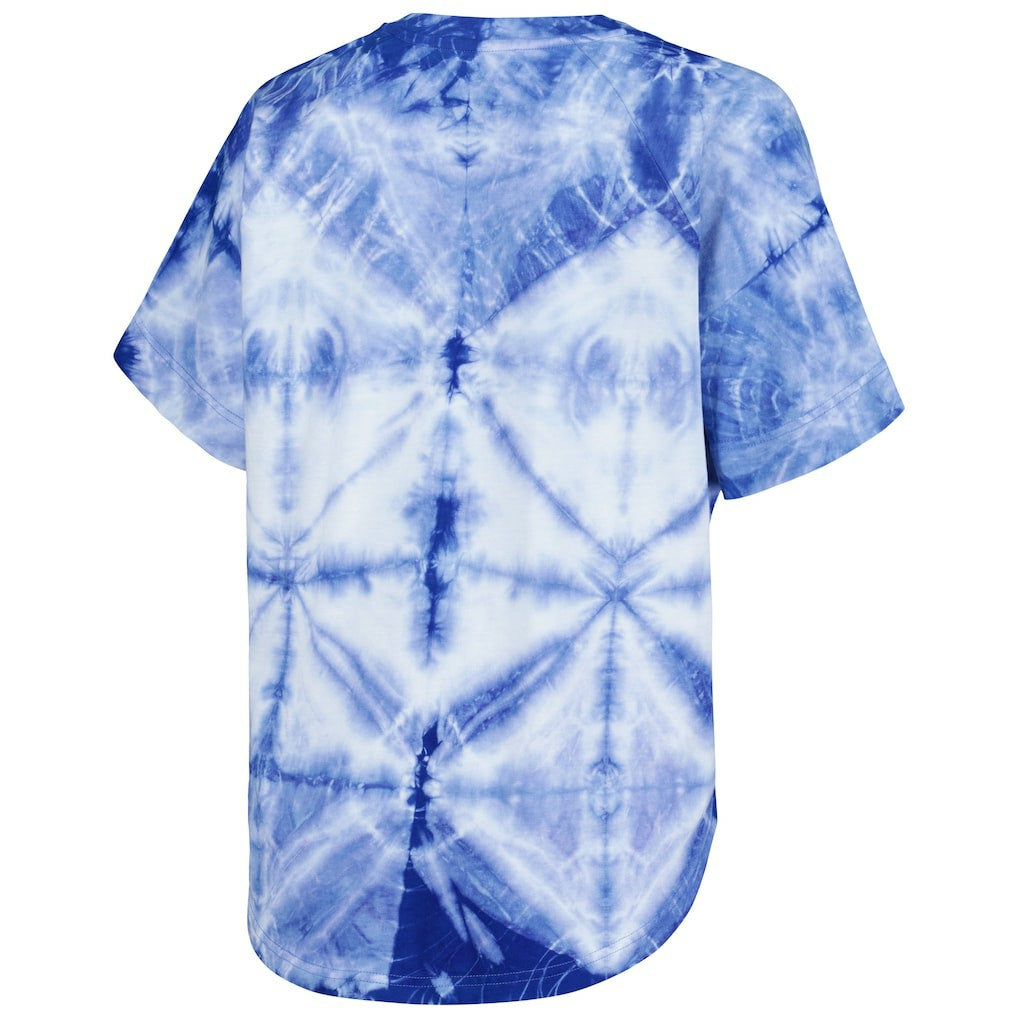 Royal Golden State Warriors G-III 4Her by Carl Banks Women's Tournament Raglan Oversized Tie-Dye V-Neck T-Shirt sale | NBA