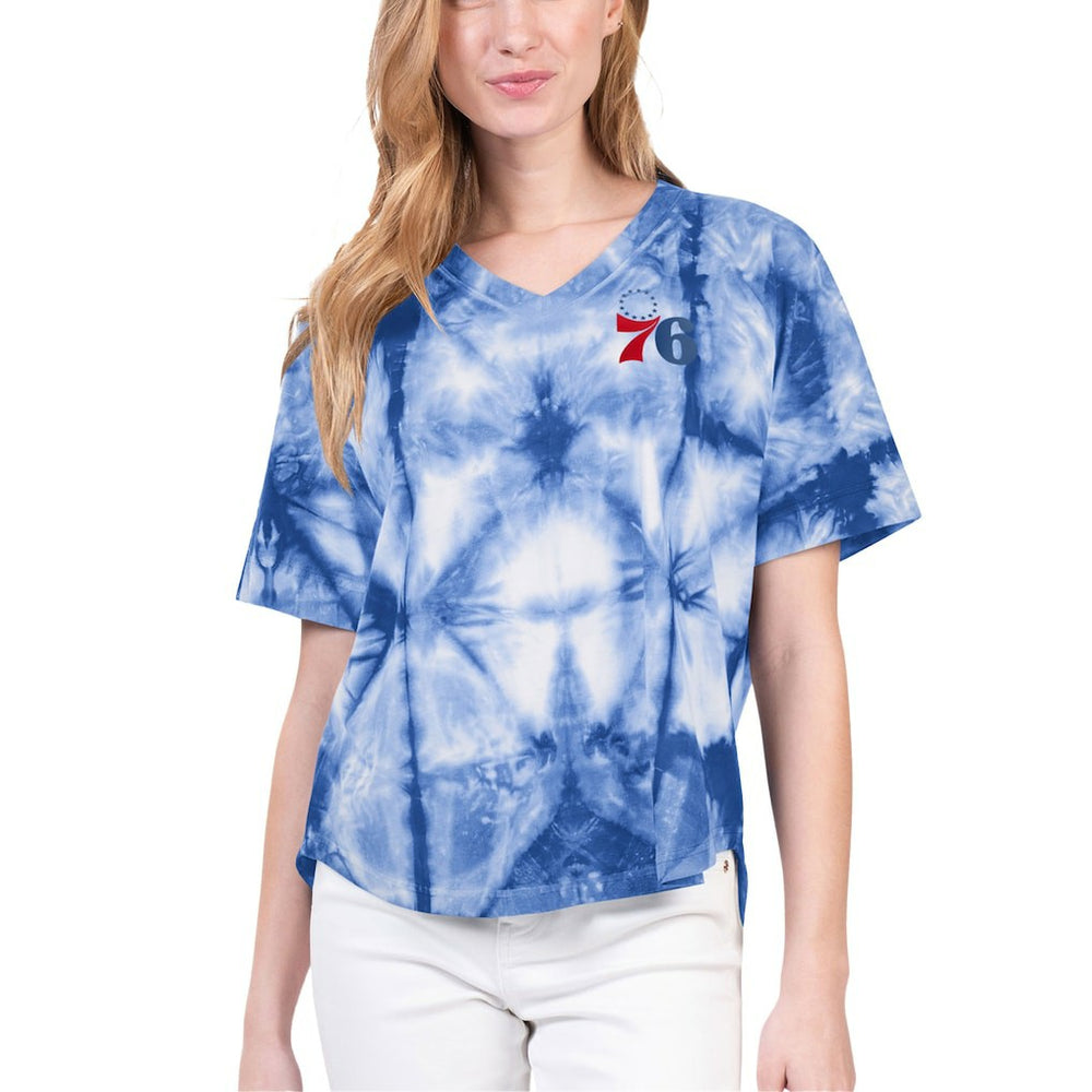 Royal Philadelphia 76ers G-III 4Her by Carl Banks Women's Tournament Raglan Oversized Tie-Dye V-Neck T-Shirt | NBA