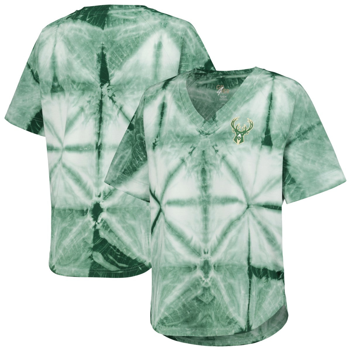 Hunter Green Milwaukee Bucks G-III 4Her by Carl Banks Women's Tournament Raglan Oversized Tie-Dye V-Neck T-Shirt | NBA