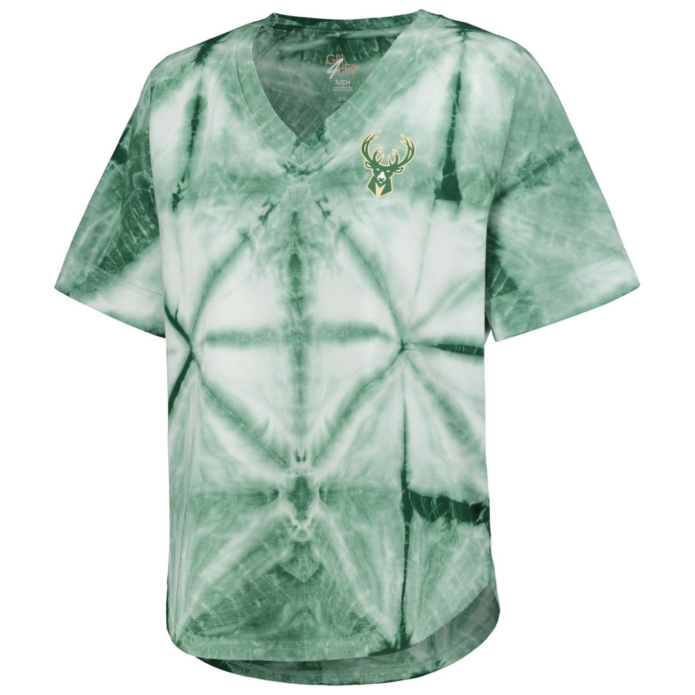 Hunter Green Milwaukee Bucks G-III 4Her by Carl Banks Women's Tournament Raglan Oversized Tie-Dye V-Neck T-Shirt | NBA