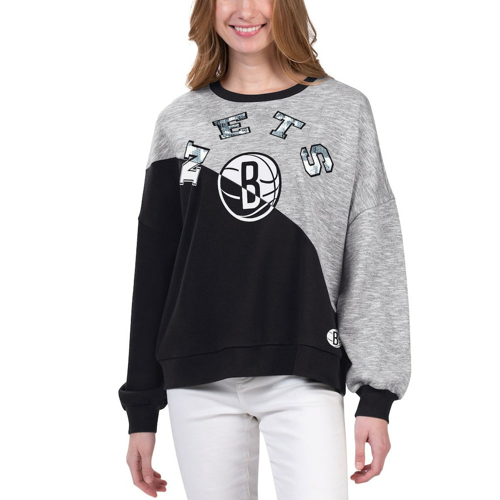 Black Brooklyn Nets G-III 4Her by Carl Banks Women's Benches Split Pullover Sweatshirt | NBA