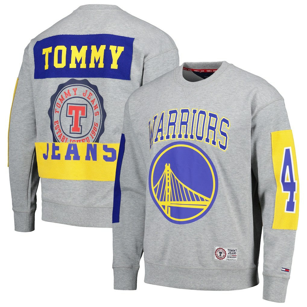 Heather Gray Golden State Warriors Tommy Jeans Hayes Crew Neck Pullover Sweatshirt sale | NBA