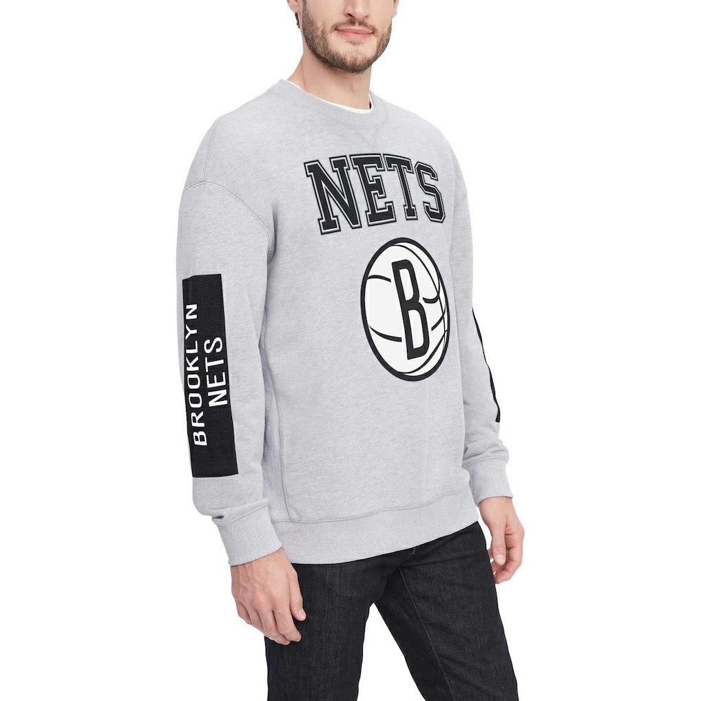 Heather Gray Brooklyn Nets Tommy Jeans Hayes Crew Neck Pullover Sweatshirt | NBA