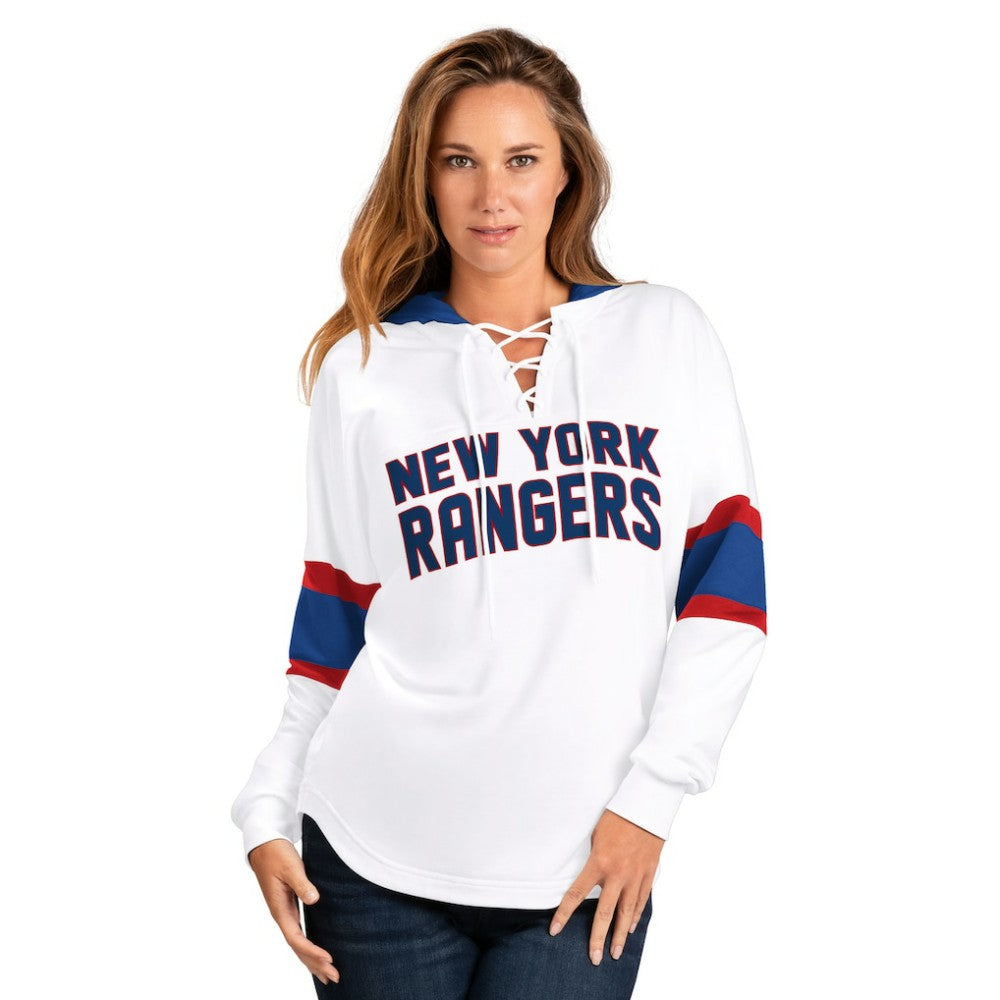New York Rangers G-III 4Her by Carl Banks Women's Goal Zone Long Sleeve Lace-Up Hoodie T-Shirt -  NHL T-shirts