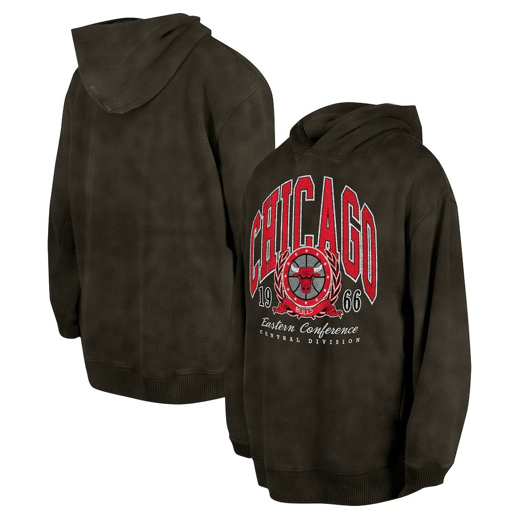 Charcoal Chicago Bulls Unisex Oversized Essentials Pigment Wash Fleece Pullover Hoodie | NBA