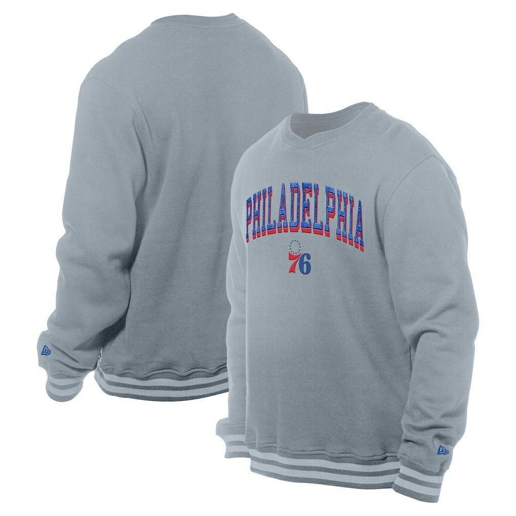 Gray Philadelphia 76ers Chenille Cross Over Pullover Sweatshirt | NBA